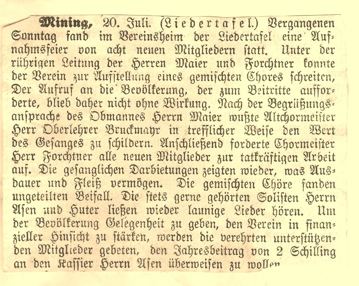 Ausschnitt aus einem Zeitungsbericht